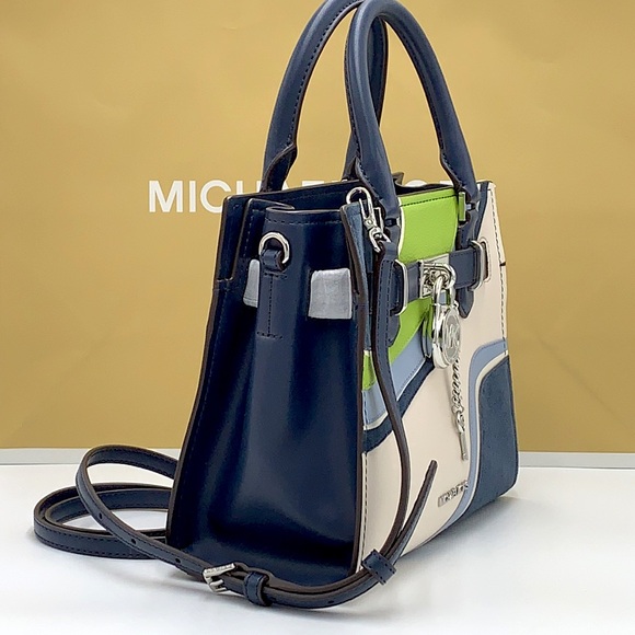 MICHAEL KORS Hamilton Small Patchwork Satchel NAVY MULTI COLOR - Picture 3 of 16